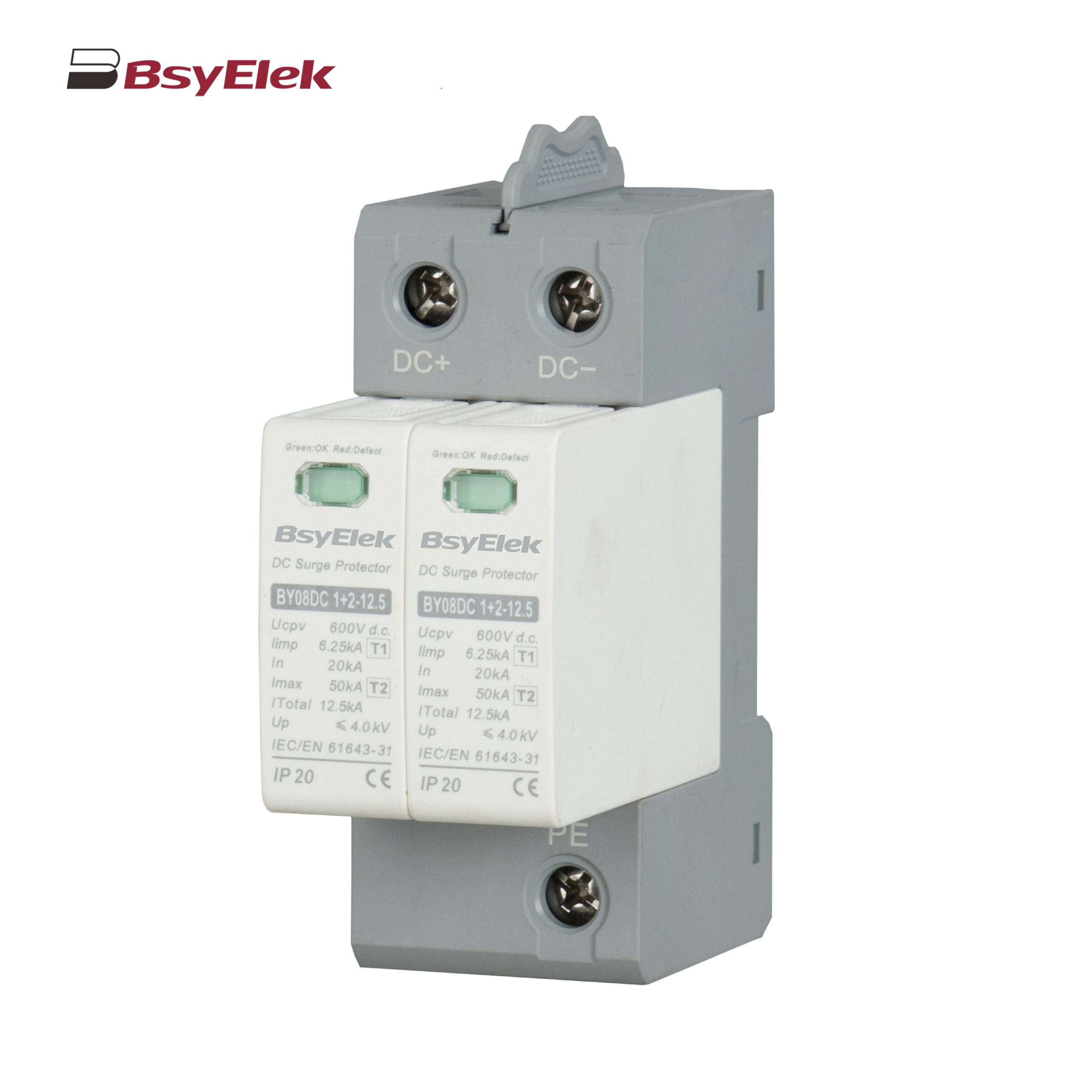 BY08DC 1+2-12.5 SPD Class T1+T2 40KA DC Surge Protective Device